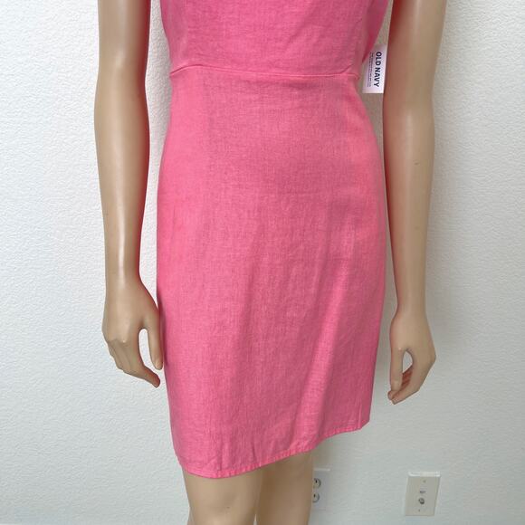 [Old Navy] Pink Linen Blend Square Neck Mini Dress Smocked Tie Straps Sz Large L - Picture 7 of 12
